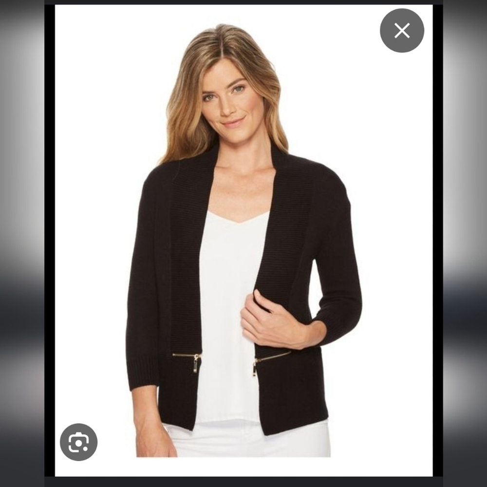 IVANKA TRUMP WOMEN'S OPEN FRONT BLUE KNIT RIBBED CARDIGAN S